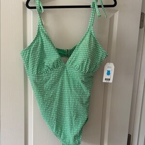 Time and Tru Mint Checkered One Piece Swimsuit